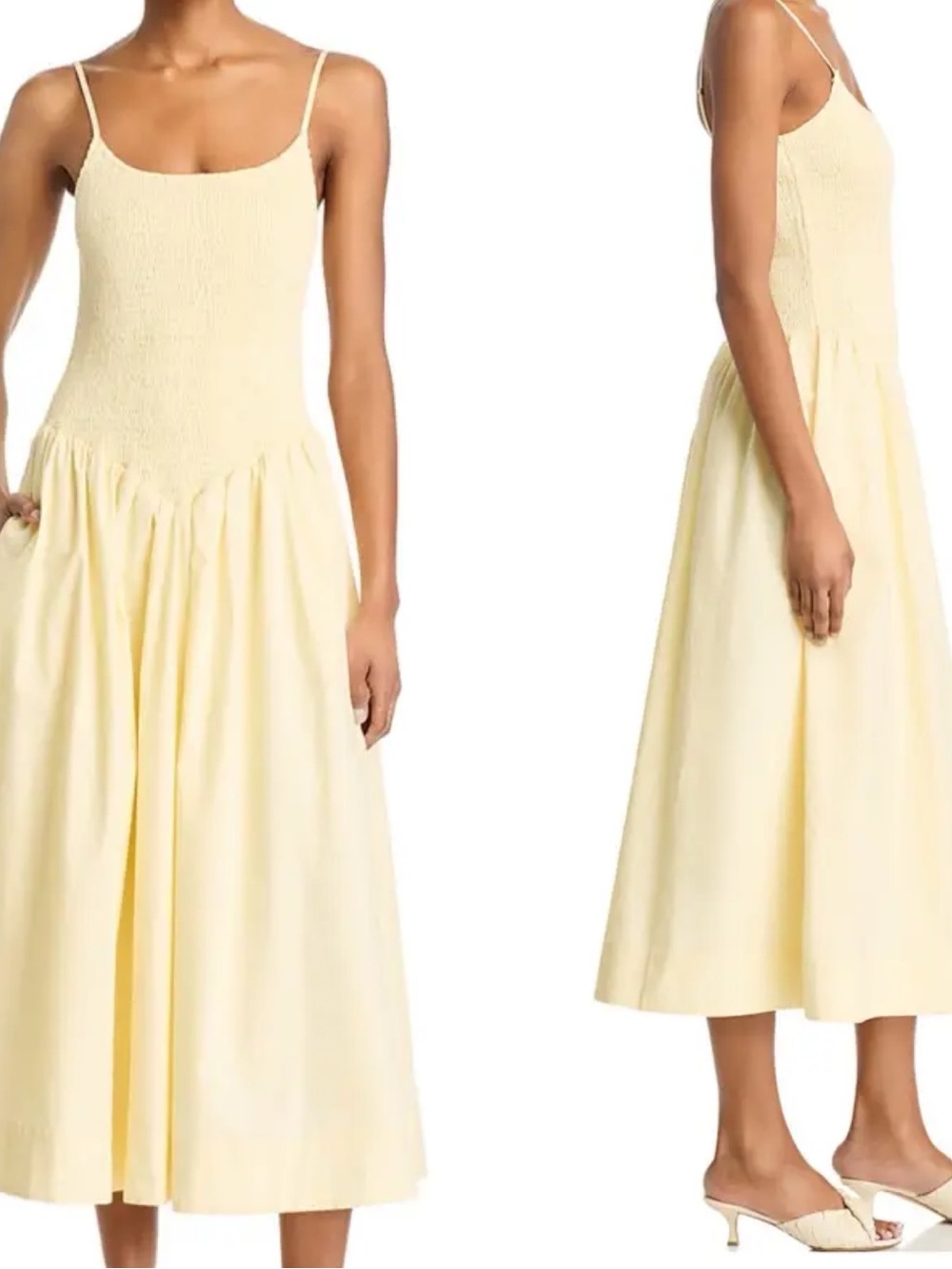 Lucy Paris Butter Yellow Smocked Midi Dress  w Pockets Size Small